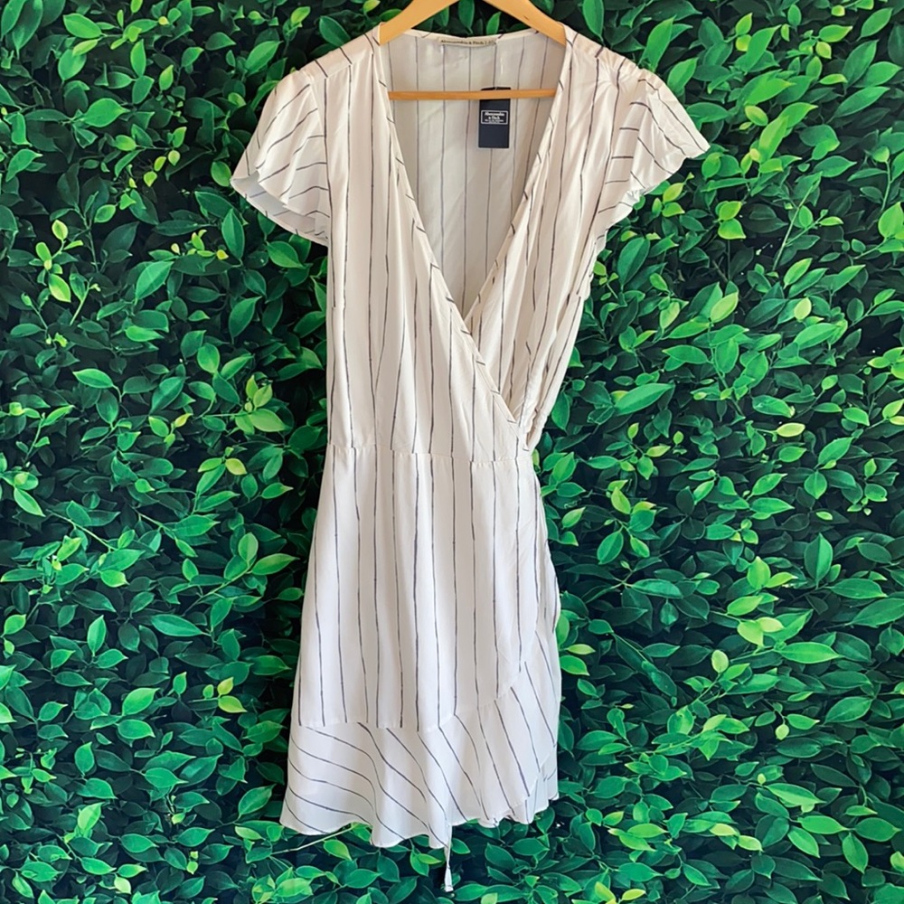 White with blue stripe wrap dress